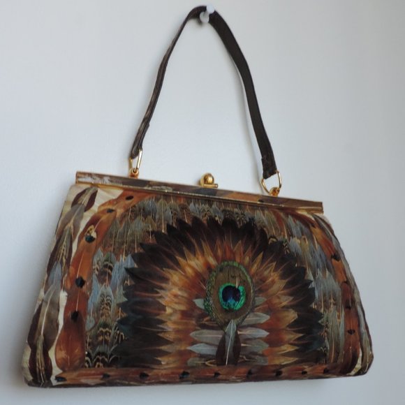 Vintage Handbags - Vintage | Stunning Peacock Feather Purse